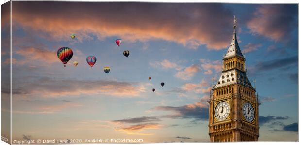 Big Ben and Hot Air Balloons Canvas Print by David Tyrer