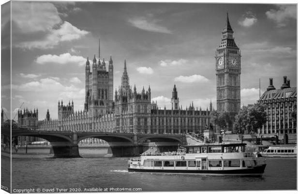 Historical Westminster: Parliament on Thames Canvas Print by David Tyrer