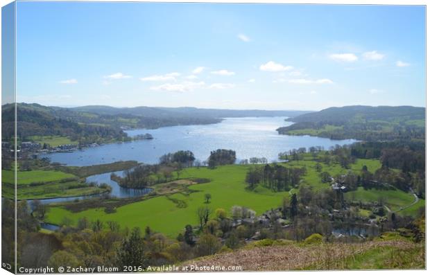 views of Ambleside and Windermere from Lily Tarn Canvas Print by Zachary Bloom
