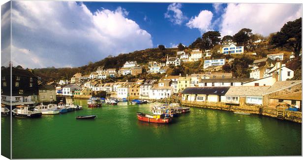 Polperro Harbour Canvas Print by David Yeaman