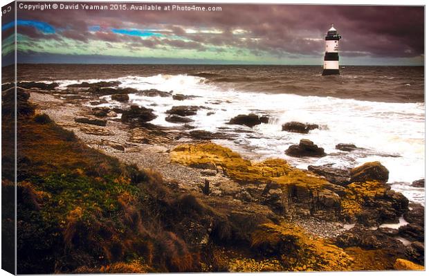 Trwyn Du Lighthouse, East Anglesey Coast Canvas Print by David Yeaman