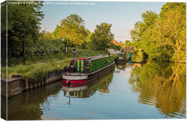  Canal Boats on River lee Harlow Essex UK Canvas Print by Pauline Tims