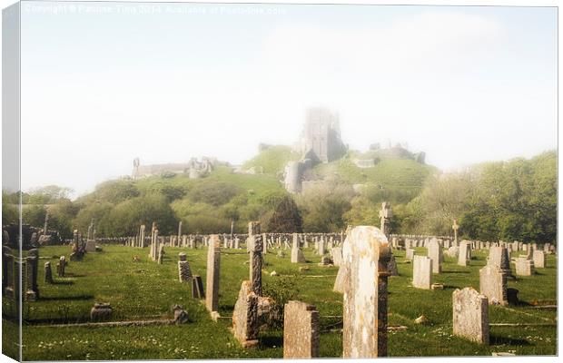  Corfe Castle on a Misty Morning in May Canvas Print by Pauline Tims