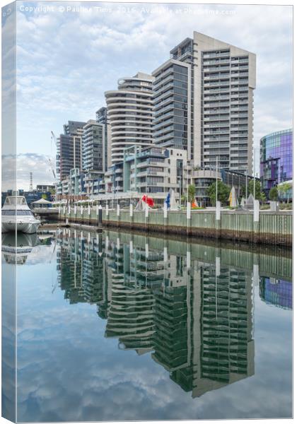 Docklands Reflection Melbourne Canvas Print by Pauline Tims