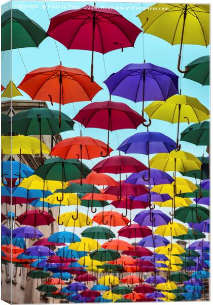 Umbrellas in Bath, UK Canvas Print by Pauline Tims