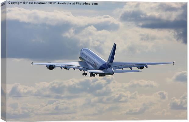 Airbus A380 takeoff Canvas Print by P H