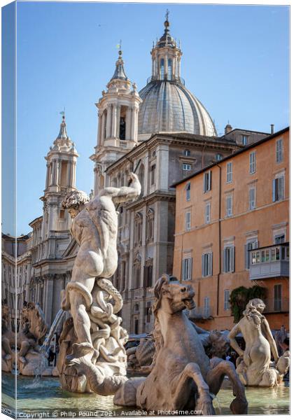 Piazza Navona Fountain in Rome, Italy Canvas Print by Philip Pound