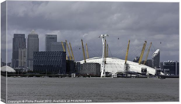 O2 Arena & Canary Wharf Canvas Print by Philip Pound