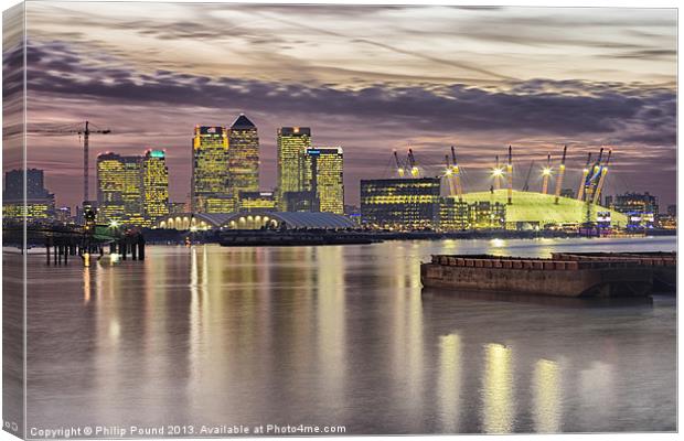 Docklands London Dome Sunset Canvas Print by Philip Pound
