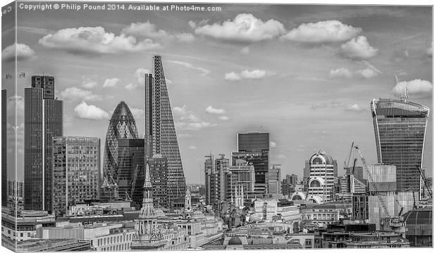  Black and white City of London Skyline Canvas Print by Philip Pound