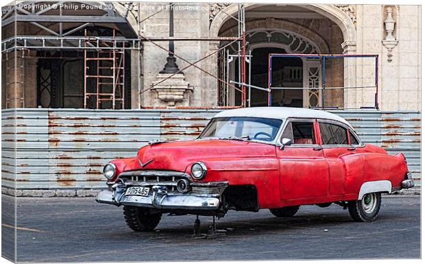 Broken Down American Car in Havana  Canvas Print by Philip Pound