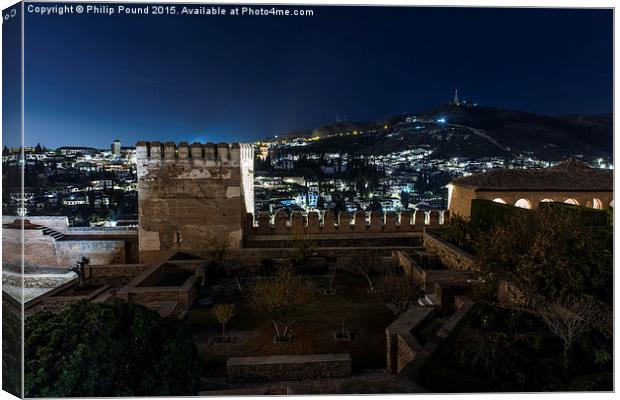  Alhambra Palace in Granada at Night Canvas Print by Philip Pound