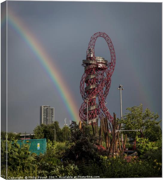 Double Rainbow over ArcelorMittal Sculpture in Str Canvas Print by Philip Pound