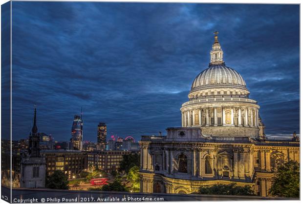 St Paul's Cathedral in London at Night Canvas Print by Philip Pound