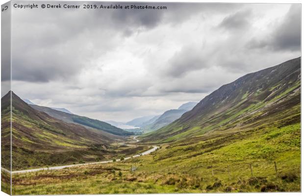 Looking down the Glen towards Loch Maree Canvas Print by Derek Corner