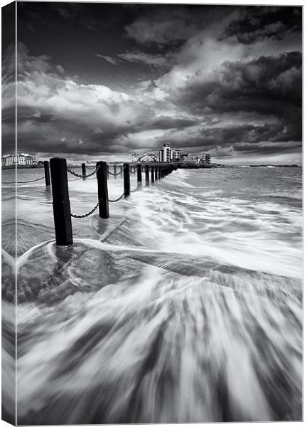 Knightstone high tide in mono Canvas Print by mike Davies