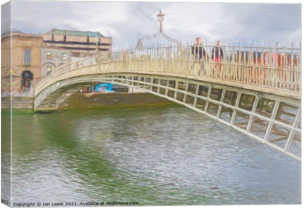 Ha'Penny Bridge Dublin an Impressionist View Canvas Print by Ian Lewis
