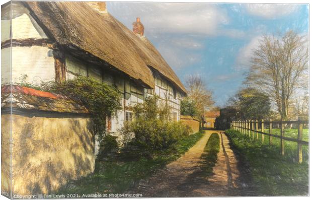 Thatched Cottages In Blewbury Canvas Print by Ian Lewis