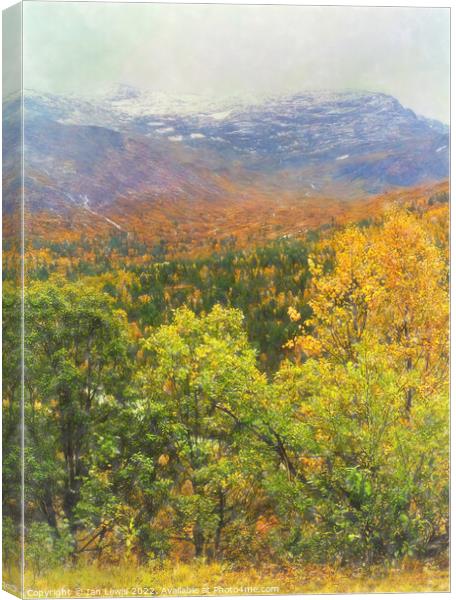 Autumnal Trees and Misty Mountains Canvas Print by Ian Lewis