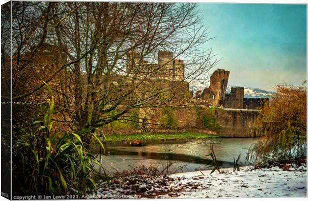 Winter at Caerphilly Castle Canvas Print by Ian Lewis