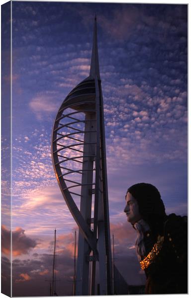 Spinnaker Tower and Figurehead Canvas Print by Ian Lewis