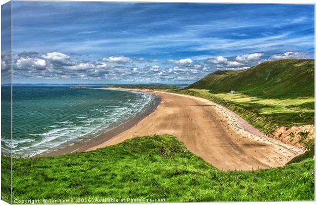 Rhossili Bay On The Gower Peninsula Canvas Print by Ian Lewis