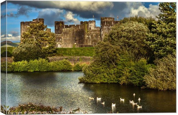 Caerphilly Castle Western Towers Canvas Print by Ian Lewis