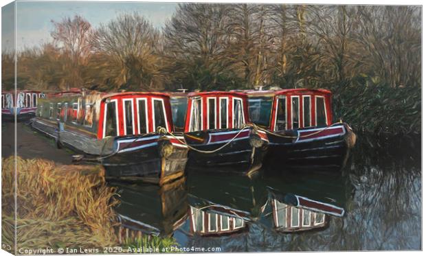 Narrowboats For Hire At Aldermaston Wharf Canvas Print by Ian Lewis
