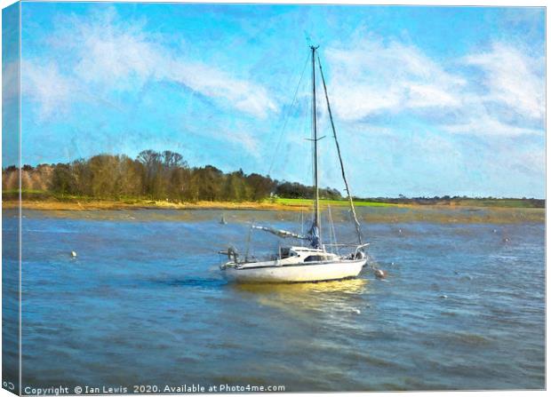 Yacht Anchored On The Deben Canvas Print by Ian Lewis