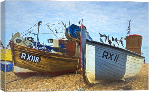 Fishing Boats On The Beach Digital Art Canvas Print by Ian Lewis