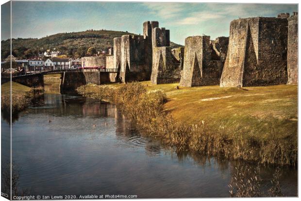 The Walls And Moat of Caerphilly Canvas Print by Ian Lewis
