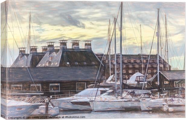 Buildings and Boats on Ipswich Waterfront Canvas Print by Ian Lewis
