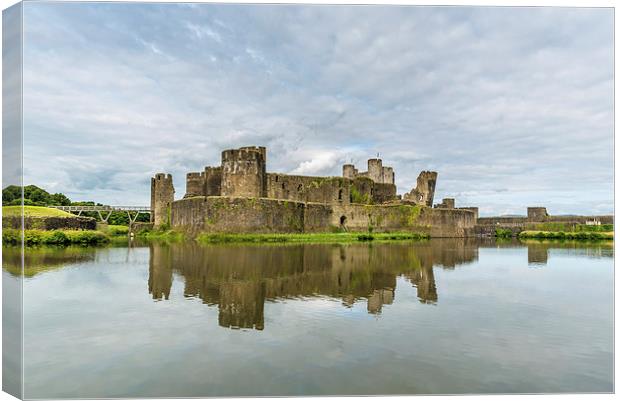  Caerphilly Castle Reflection Canvas Print by Andrew Richards