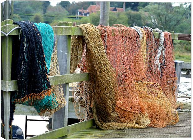 Fishing Nets Southwold Canvas Print by Noreen Linale