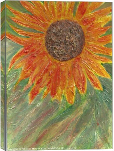 Mixed Media Sunflower Canvas Print by Penelope Hellyer
