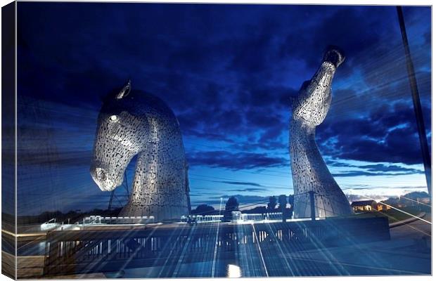 The Kelpies at Night Canvas Print by Jim Bryce