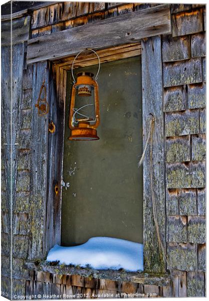 Rusty Lamp and a Snowy Ledge Canvas Print by Heather Rowe