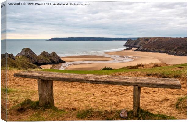 Resting place overlooking  Three Cliffs Bay Canvas Print by Hazel Powell