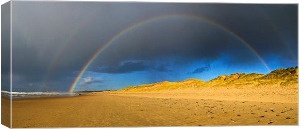 Double Rainbow over LLangennith Bay Canvas Print by Hazel Powell