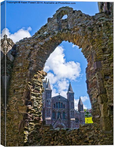  St Davids Cathedral, through Bishops Palace Canvas Print by Hazel Powell