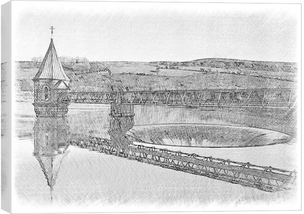 Pencil sketch Pontsticill Reservoir Canvas Print by Hazel Powell
