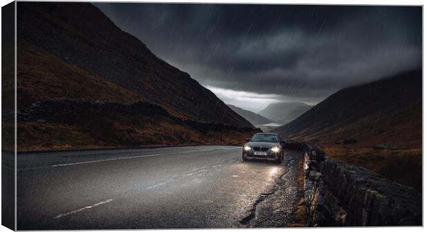 BMW 335D on Moody Mountain Backdrop Canvas Print by Mark Battista