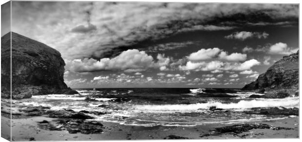 Cornwall sea and coast monochrome panorama Canvas Print by mark humpage