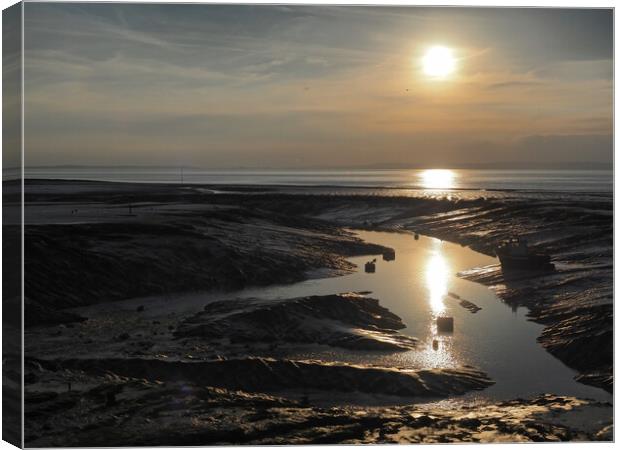 Sunset over water at Clevedon harbour, Somerset Canvas Print by mark humpage