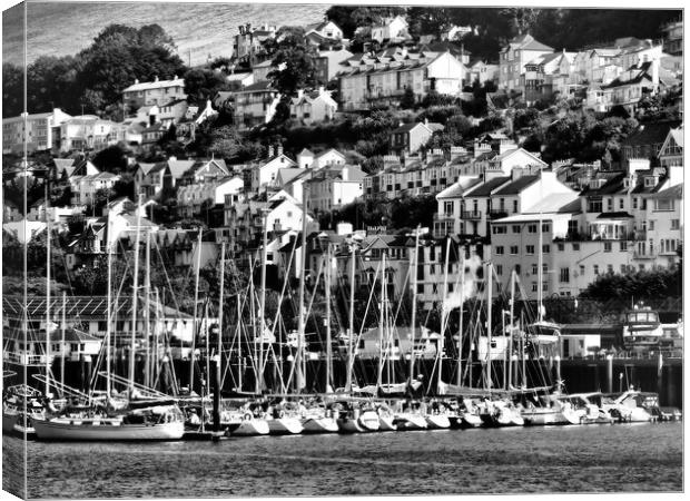 Kingswear Devon Boats in harbour black and white Canvas Print by mark humpage