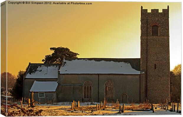 Chediston Church in the Snow Canvas Print by Bill Simpson