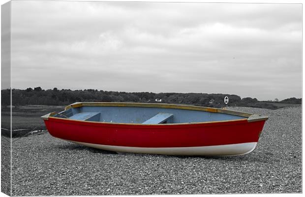 Red Boat on Dunwich Beach Canvas Print by Bill Simpson