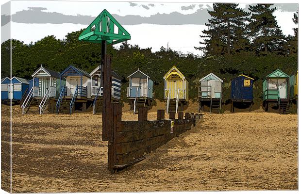 Beach Huts and Groyne Posterised Canvas Print by Bill Simpson