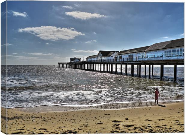 Southwold Pier and Girl Canvas Print by Bill Simpson