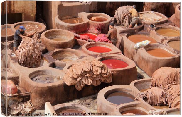 Leather Tannery in Fes Canvas Print by Carole-Anne Fooks